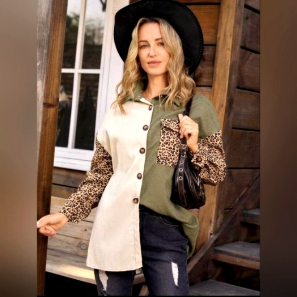 Not Available: Button-Up Shacket/Oversized Shirt - image 1